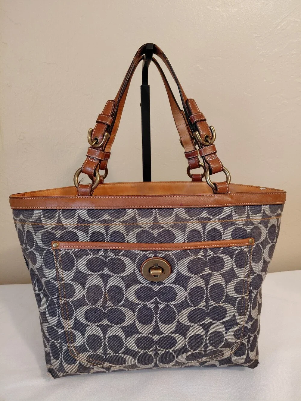 Coach Vintage Denim Signature Turnlock Tote Bag, Style # 7045 - Picture 1 of 14